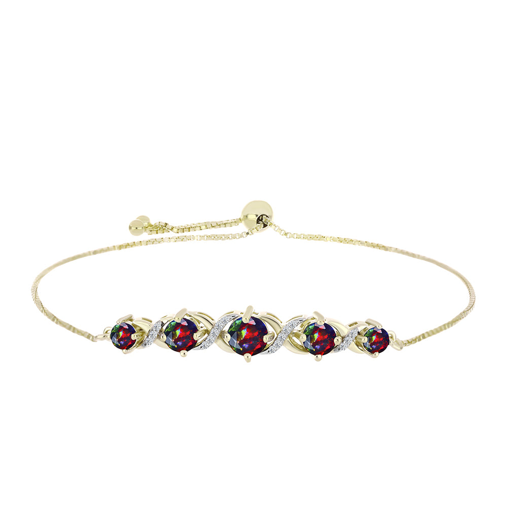 Pulsera de Plata Bañada en Oro con Ópalo negro medianoche Lega Dembi de Ëtiopía y Topacio Blanco 1 