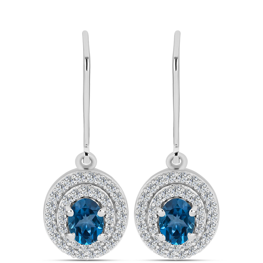Pendientes de Plata con Topacio Azul Londres y Topacio Blanco