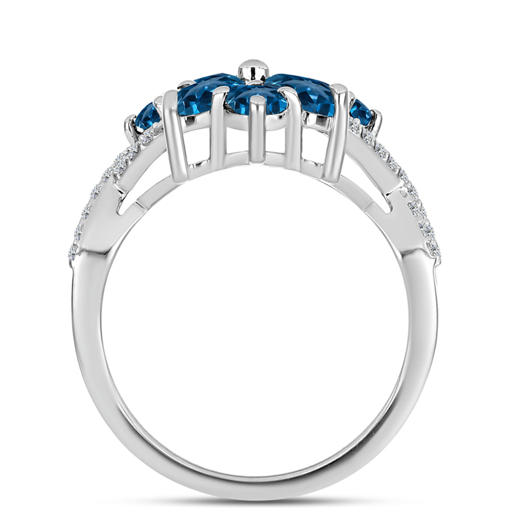 Anillo de Plata con Topacio Azul Londres y Topacio Blanco 2 