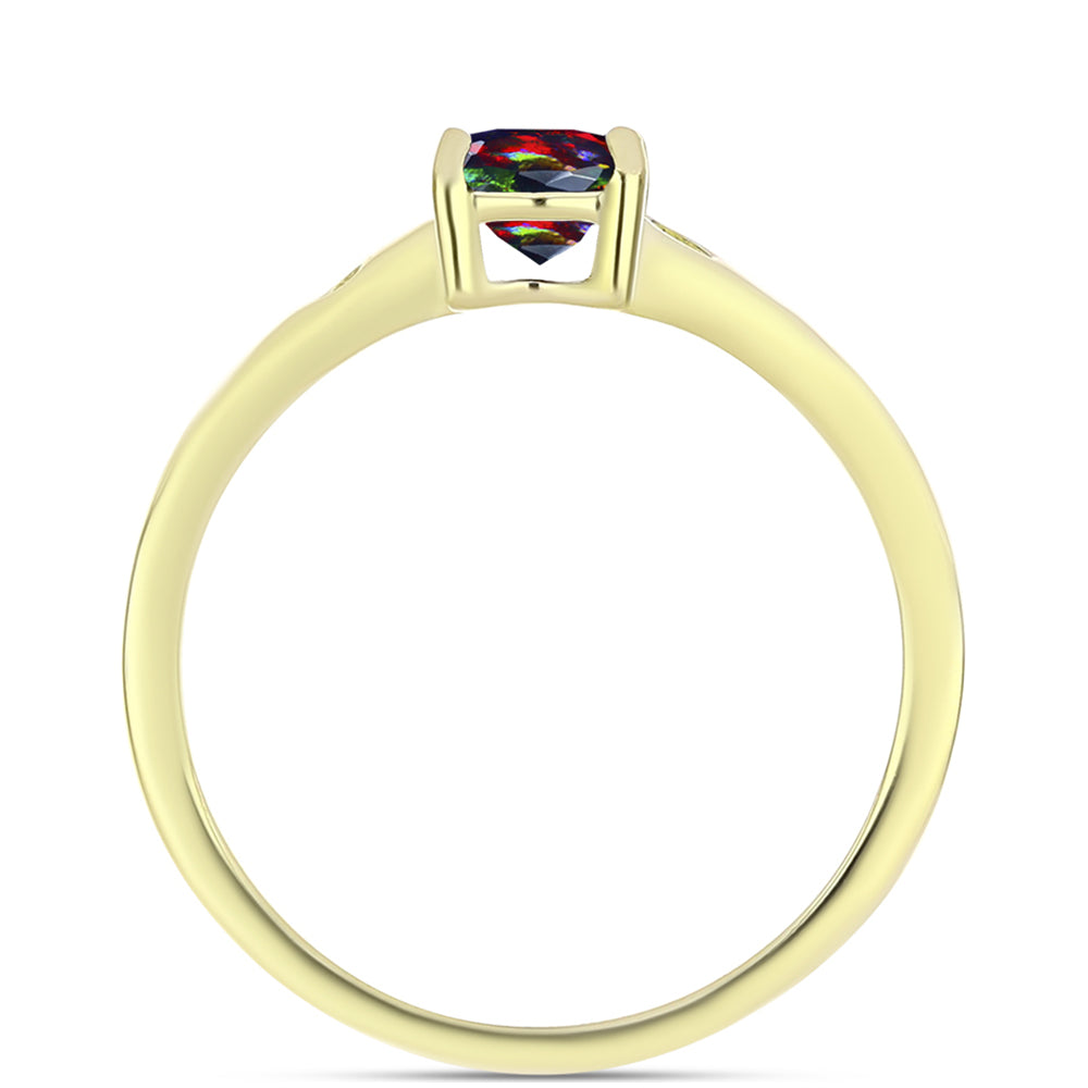 Anillo de Plata Bañada en Oro con Ópalo negro medianoche Lega Dembi de Ëtiopía