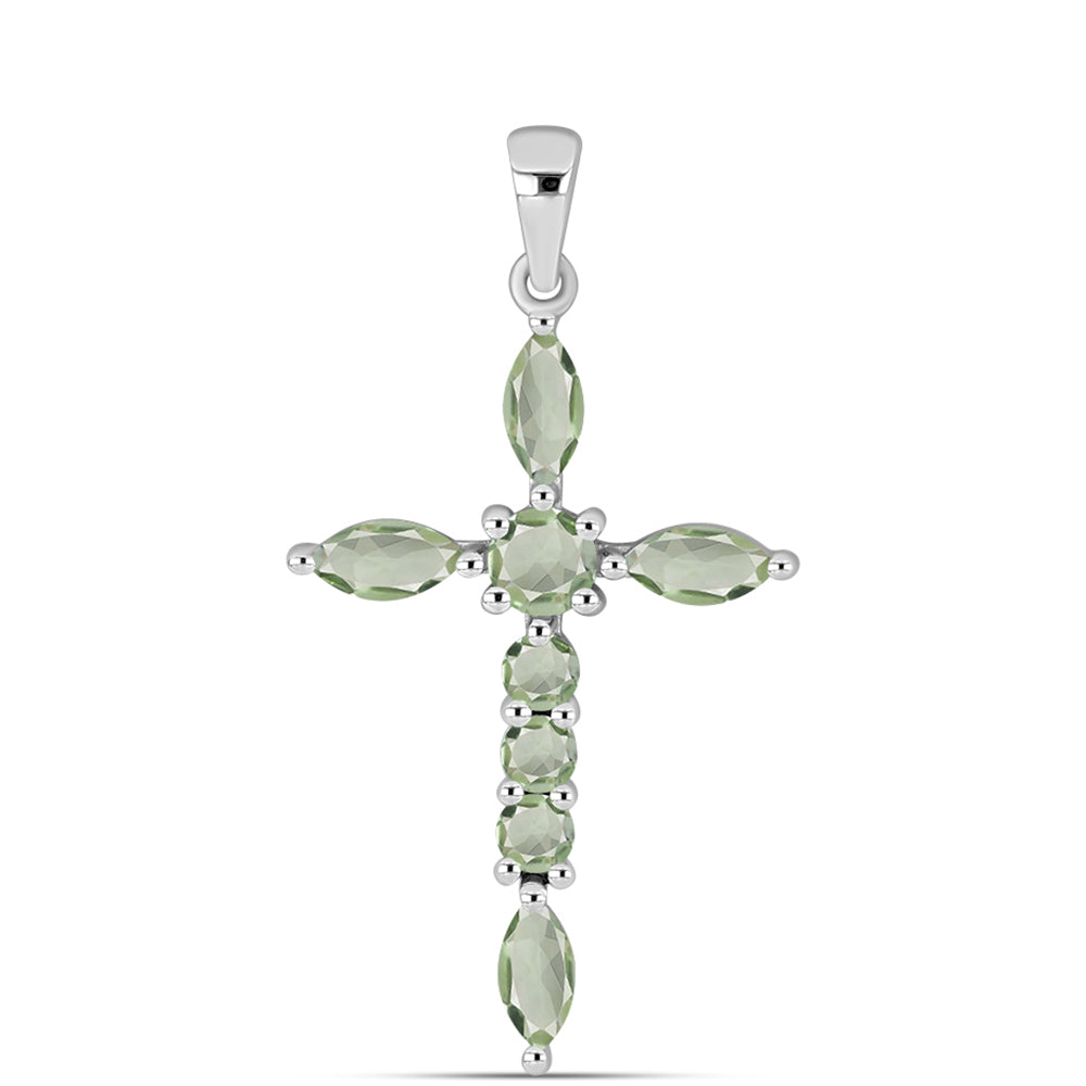 Cruz Colgante de Plata con Amatista Verde