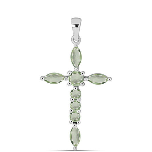 Cruz Colgante de Plata con Amatista Verde