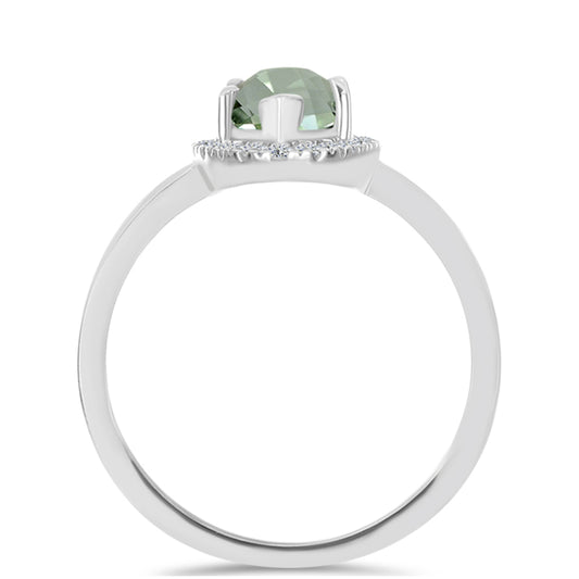 Anillo de Plata con Amatista Verde y Topacio Blanco