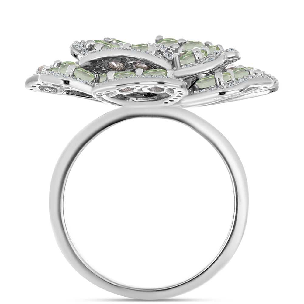Anillo de Plata con Amatista Verde y Topacio Blanco 2 