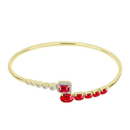 Brazalete de Plata Bañada en Oro con Ágata Roja y Topacio Blanco
