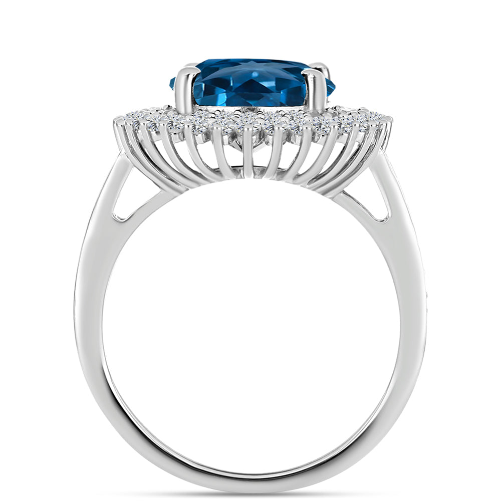 Anillo de Plata con Topacio Azul Londres y Topacio Blanco