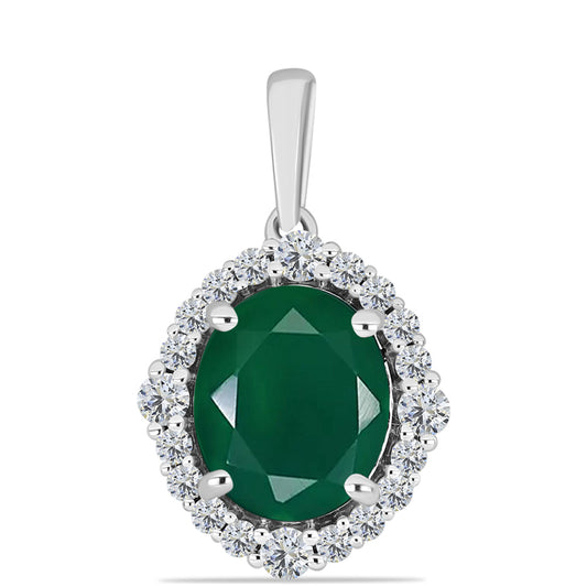 Colgante de Plata con Calcedonia Verde y Topacio Blanco