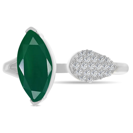Anillo de Plata con Calcedonia Verde y Topacio Blanco
