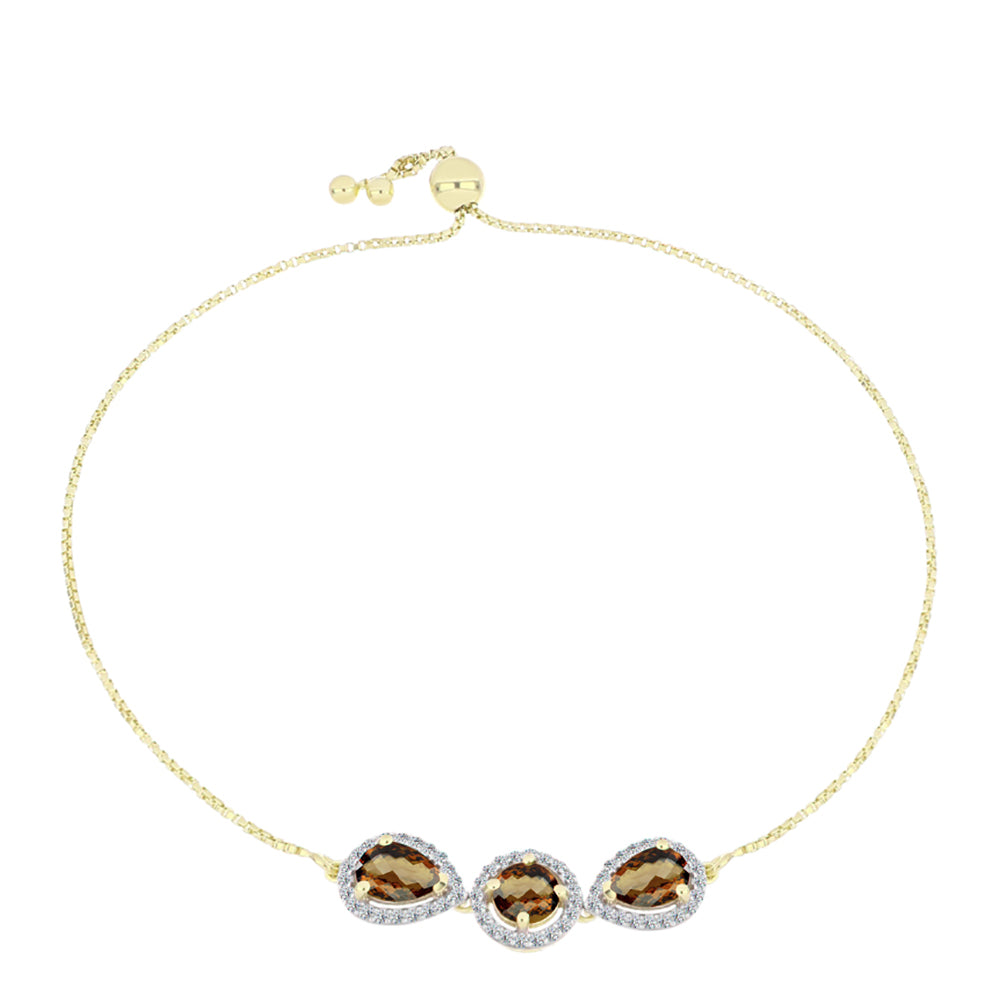 Pulsera de Plata Bañada en Oro con Cuarzo Coñac y Topacio Blanco 1 