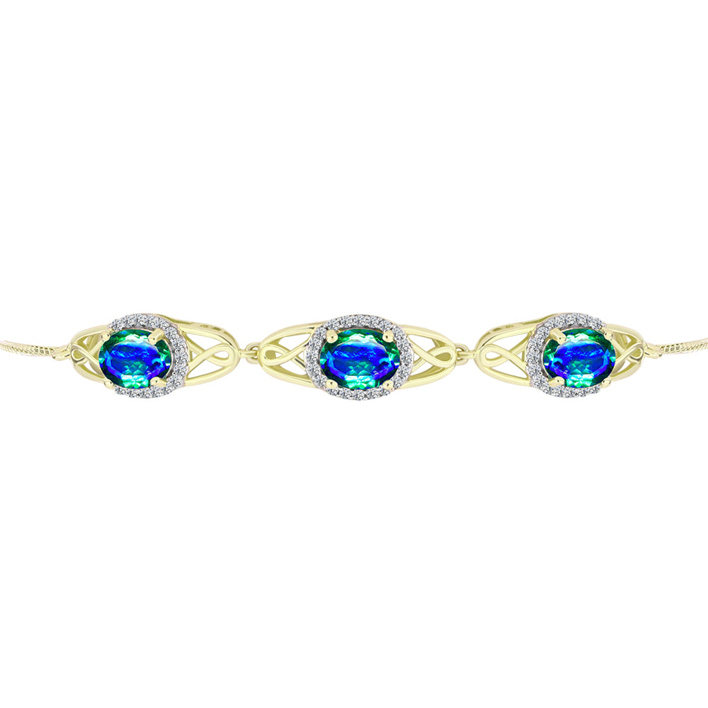 Pulsera de Plata Bañada en Oro con Cuarzo Pavo Real y Topacio Blanco 2 