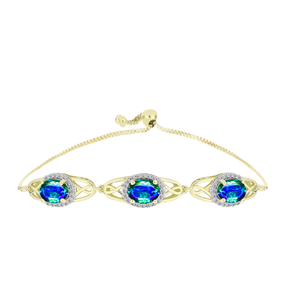 Pulsera de Plata Bañada en Oro con Cuarzo Pavo Real y Topacio Blanco 1 