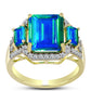 Anillo de Plata Bañada en Oro con Cuarzo Pavo Real y Topacio Blanco