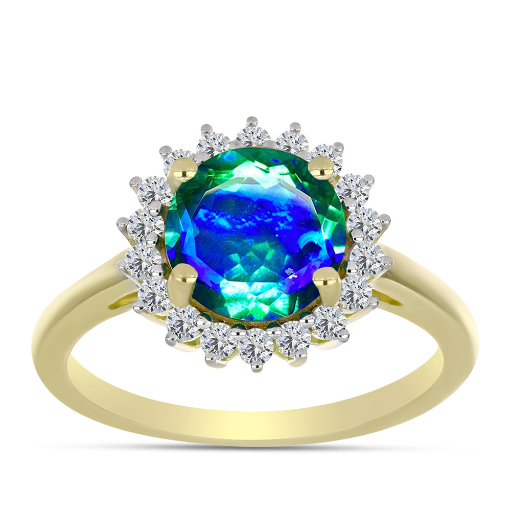 Anillo de Plata Bañada en Oro con Cuarzo Pavo Real y Topacio Blanco 3 