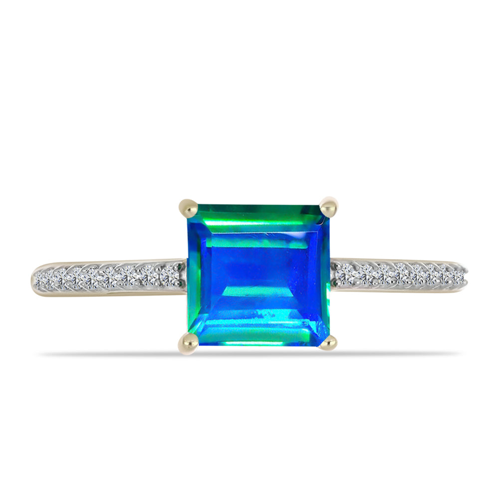Anillo de Plata Bañada en Oro con Cuarzo Pavo Real y Topacio Blanco