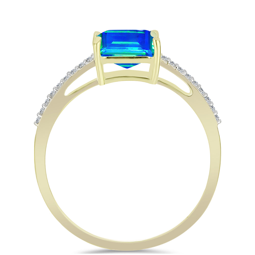 Anillo de Plata Bañada en Oro con Cuarzo Pavo Real y Topacio Blanco