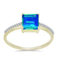 Anillo de Plata Bañada en Oro con Cuarzo Pavo Real y Topacio Blanco