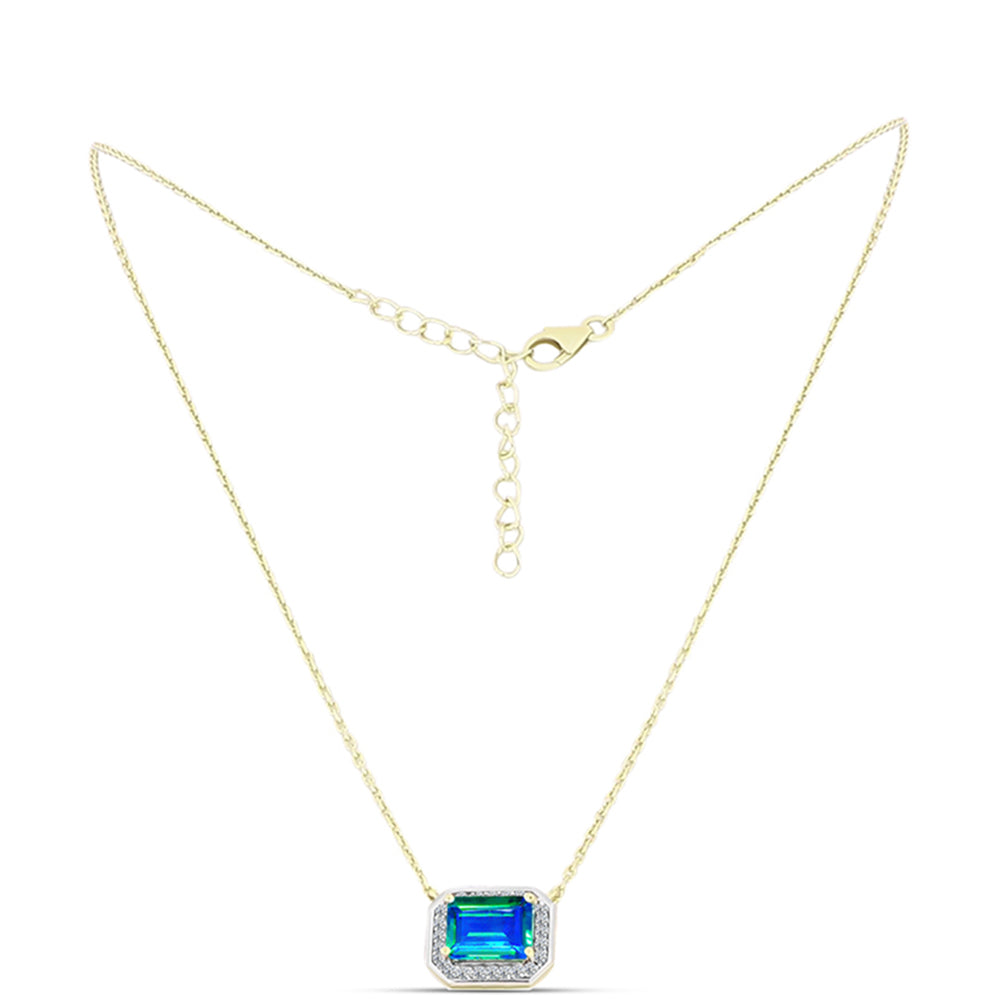 Collar de Plata Bañada en Oro con Cuarzo Pavo Real y Topacio Blanco