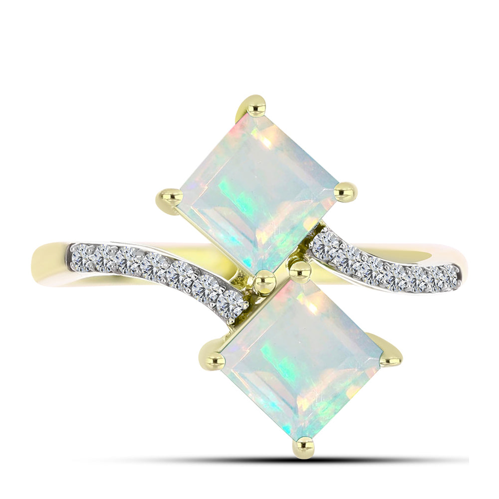 Anillo de Plata Bañada en Oro con Ópalo Welo y Topacio Blanco 1 