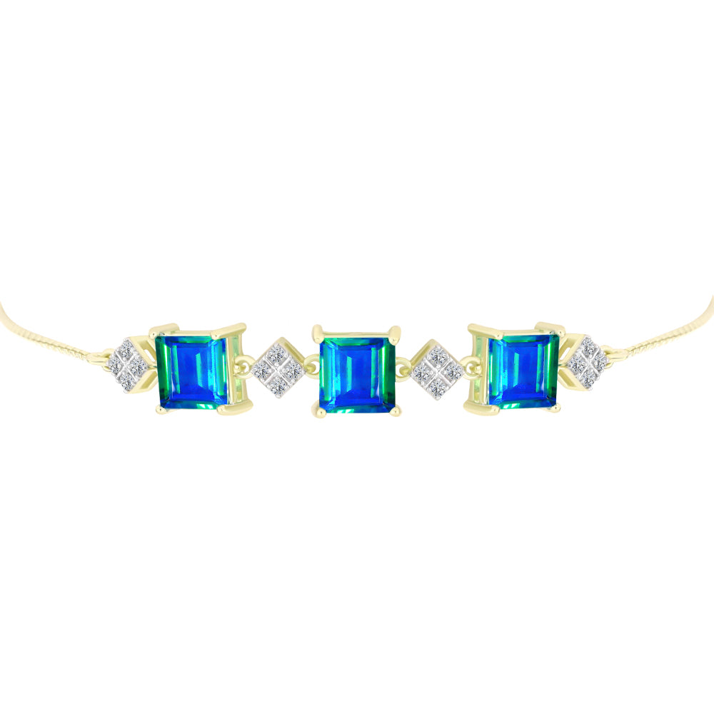 Pulsera de Plata Bañada en Oro con Cuarzo Pavo Real y Topacio Blanco