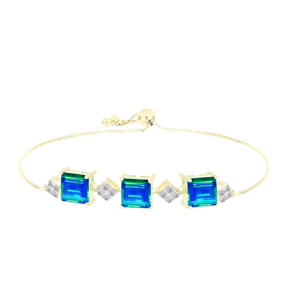 Pulsera de Plata Bañada en Oro con Cuarzo Pavo Real y Topacio Blanco 1 