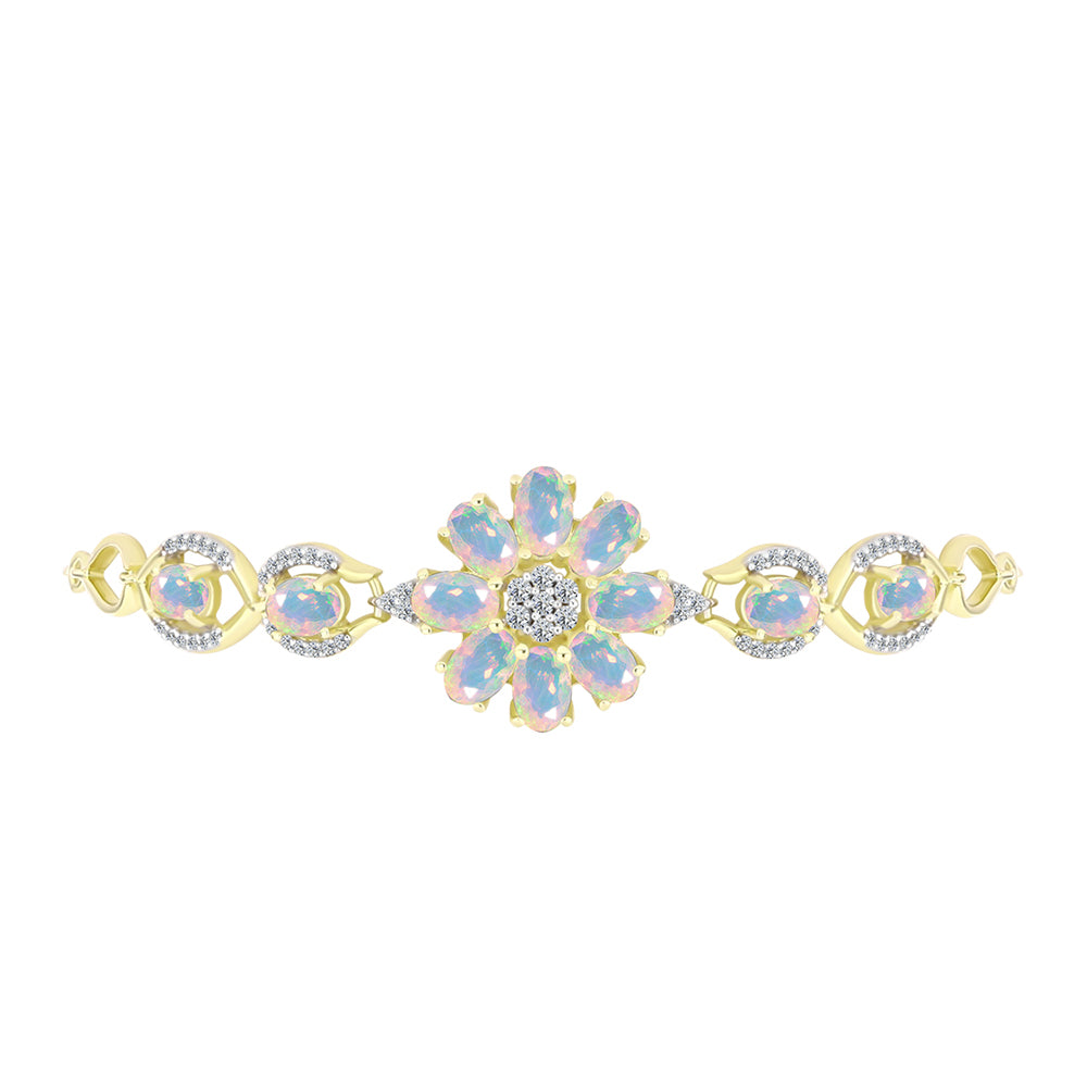 Pulsera de Plata Bañada en Oro con Ópalo Welo y Topacio Blanco 2 