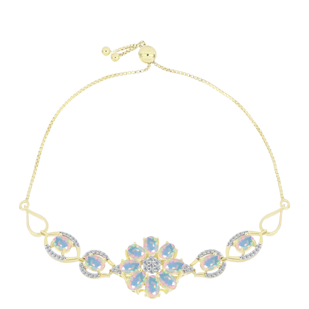 Pulsera de Plata Bañada en Oro con Ópalo Welo y Topacio Blanco