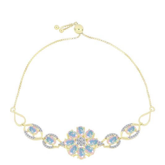 Pulsera de Plata Bañada en Oro con Ópalo Welo y Topacio Blanco