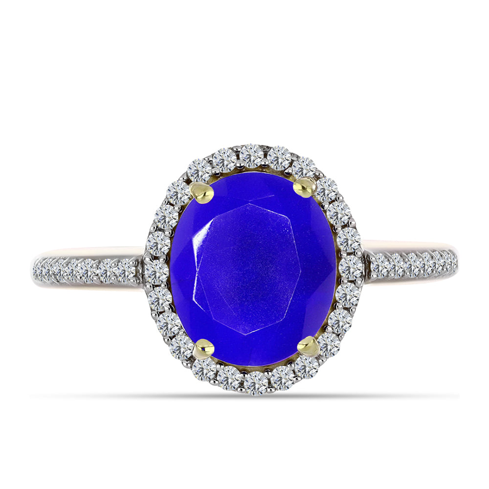 Anillo de Plata Bañada en Oro con Ágata azul y Topacio Blanco