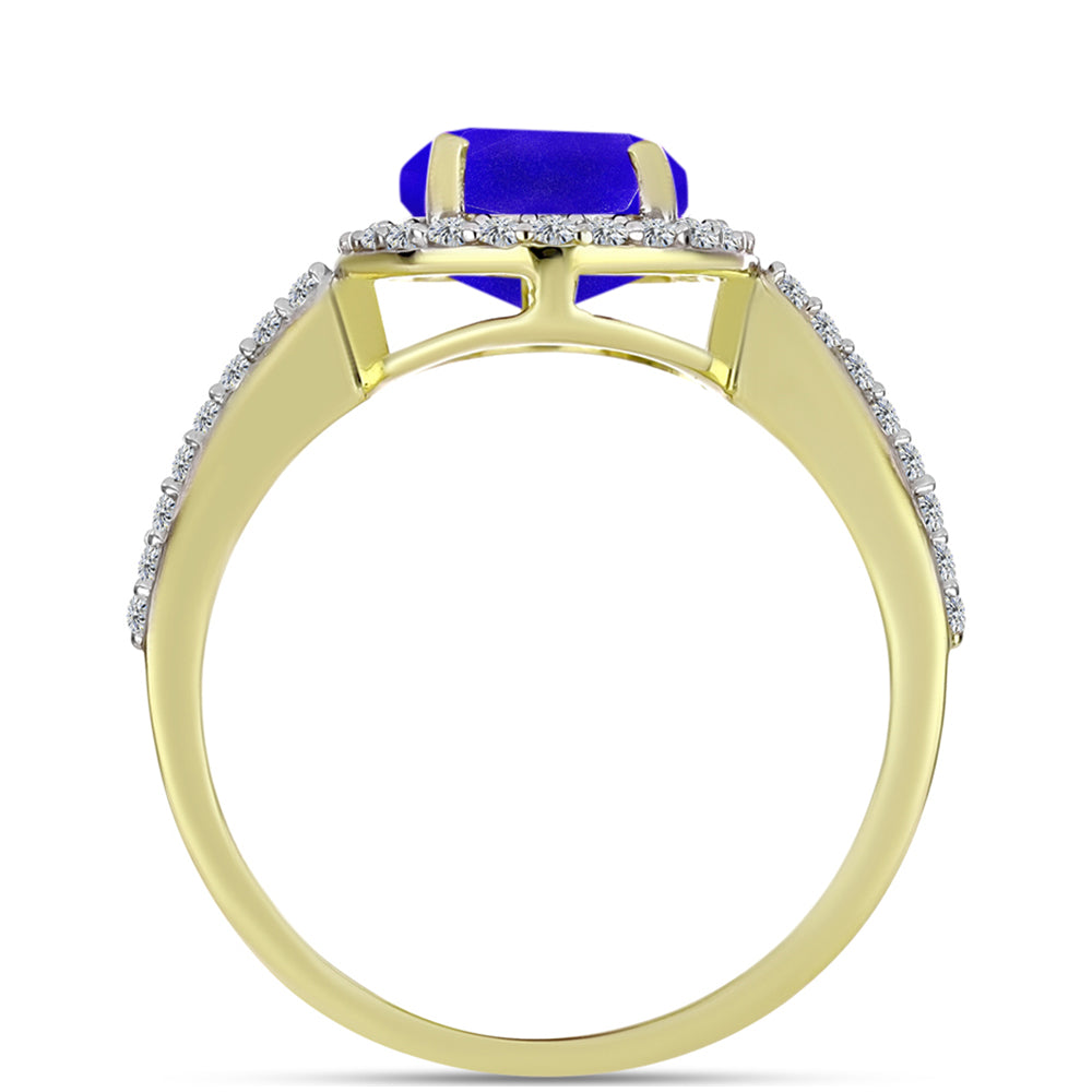 Anillo de Plata Bañada en Oro con Ágata azul y Topacio Blanco 2 