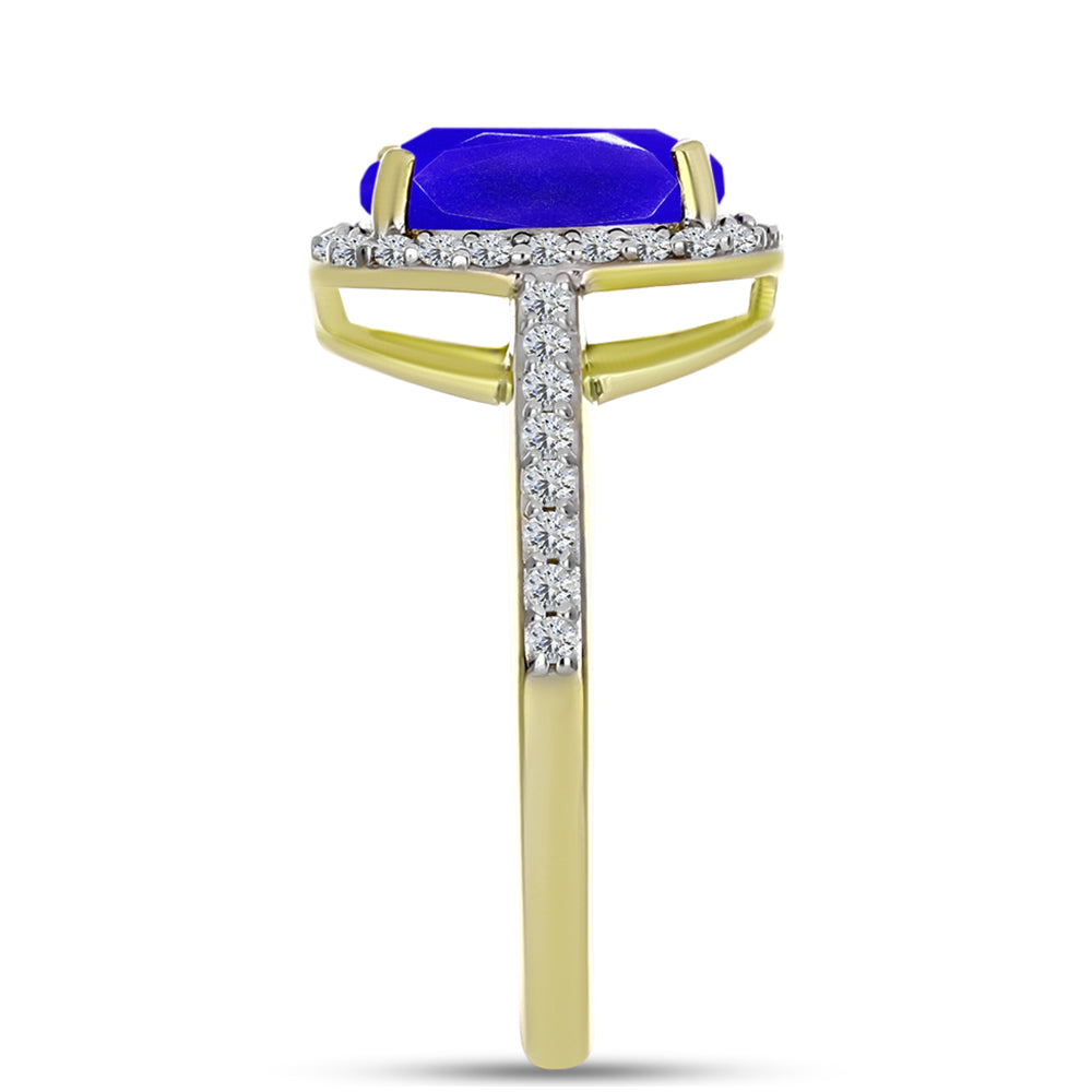 Anillo de Plata Bañada en Oro con Ágata azul y Topacio Blanco 4 