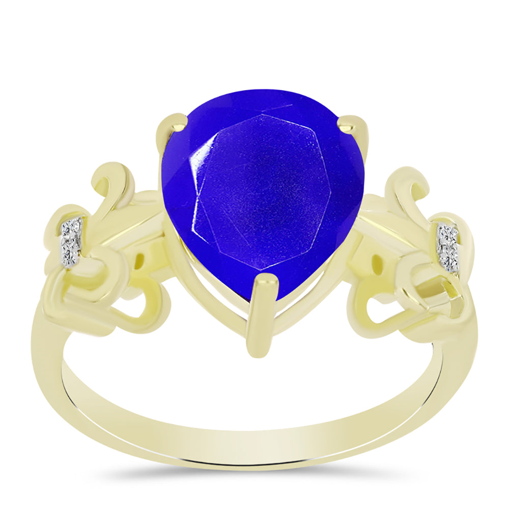 Anillo de Plata Bañada en Oro con Ágata azul y Topacio Blanco 3 