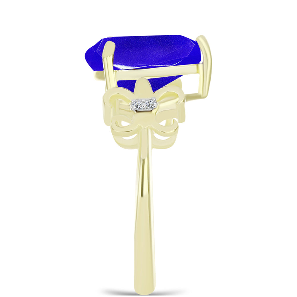 Anillo de Plata Bañada en Oro con Ágata azul y Topacio Blanco