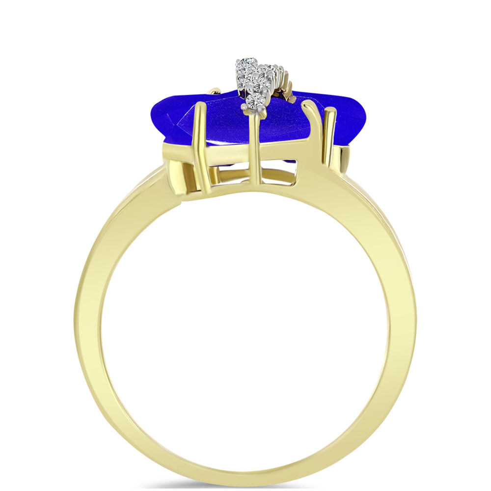 Anillo de Plata Bañada en Oro con Ágata azul y Topacio Blanco