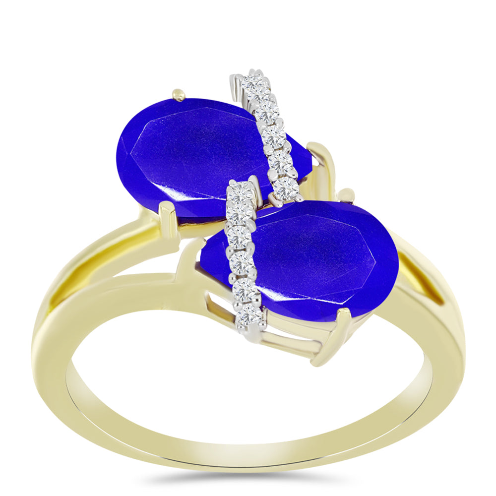 Anillo de Plata Bañada en Oro con Ágata azul y Topacio Blanco 3 