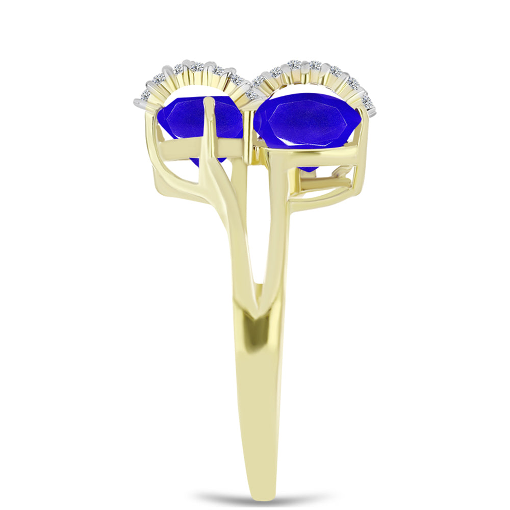 Anillo de Plata Bañada en Oro con Ágata azul y Topacio Blanco 4 