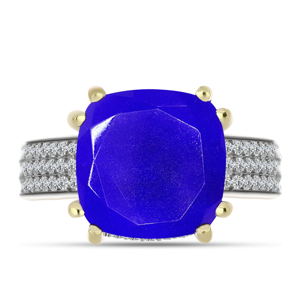 Anillo de Plata Bañada en Oro con Ágata azul y Topacio Blanco 1 