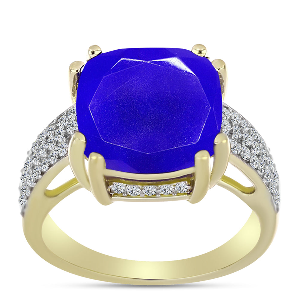 Anillo de Plata Bañada en Oro con Ágata azul y Topacio Blanco