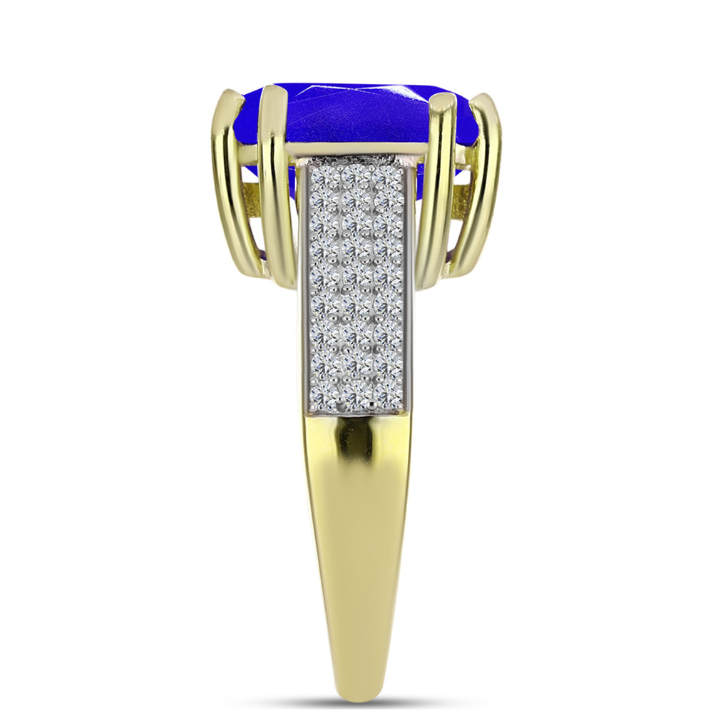 Anillo de Plata Bañada en Oro con Ágata azul y Topacio Blanco 4 