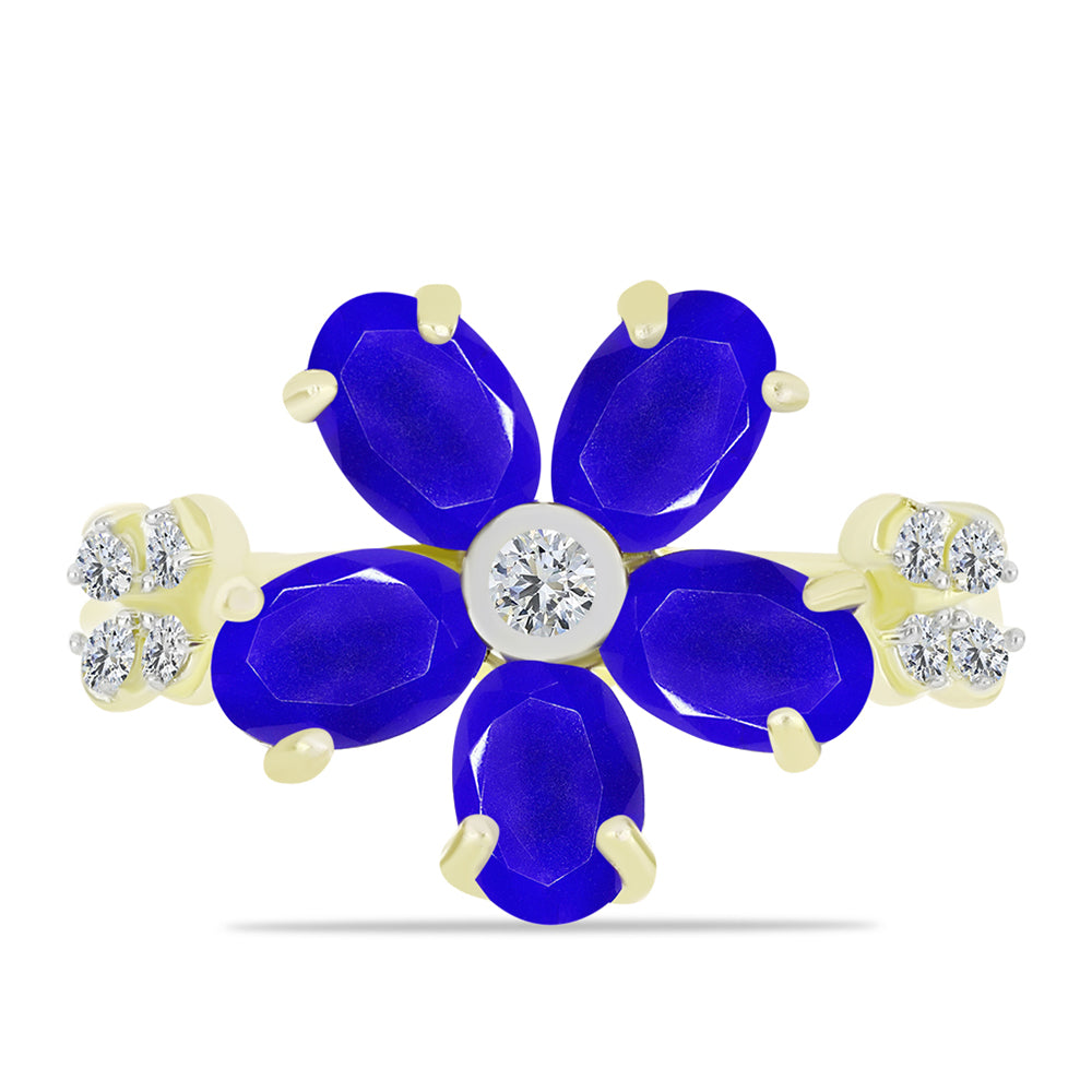 Anillo de Plata Bañada en Oro con Ágata azul y Topacio Blanco