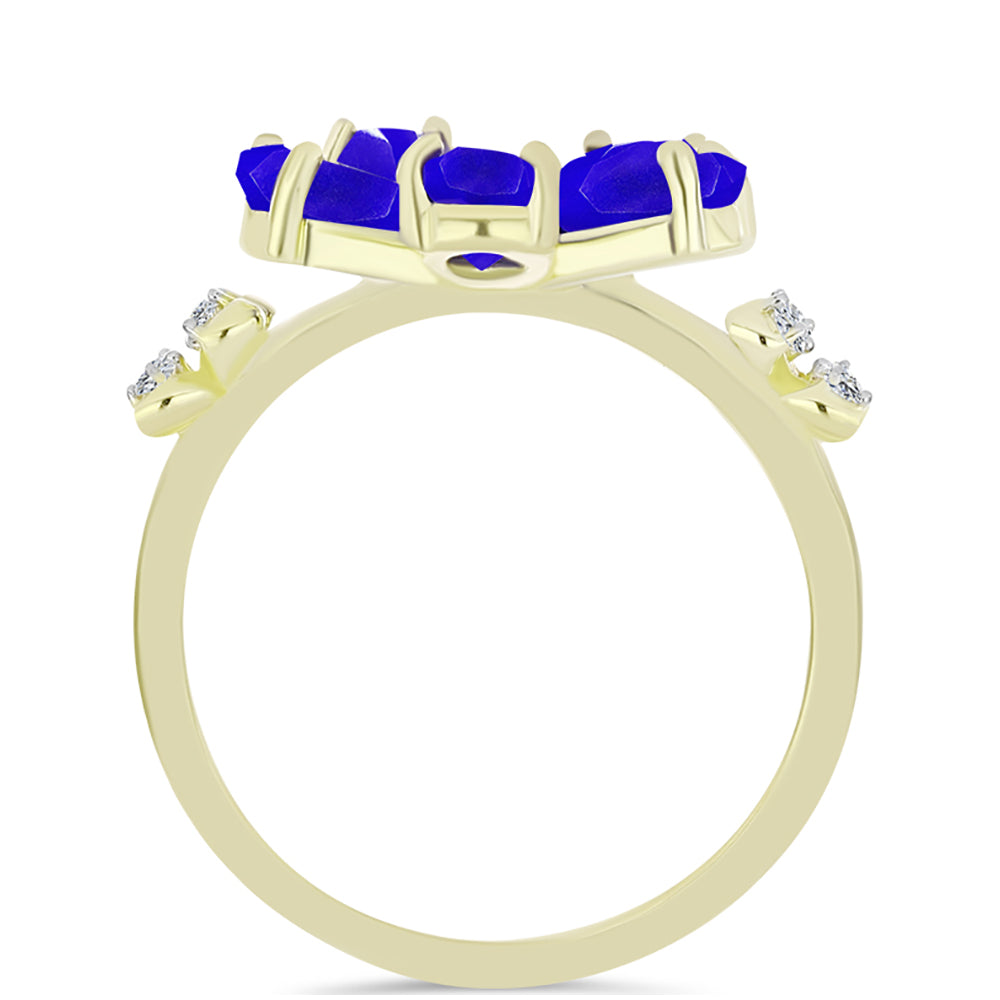 Anillo de Plata Bañada en Oro con Ágata azul y Topacio Blanco