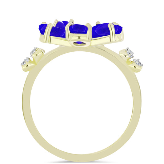 Anillo de Plata Bañada en Oro con Ágata azul y Topacio Blanco