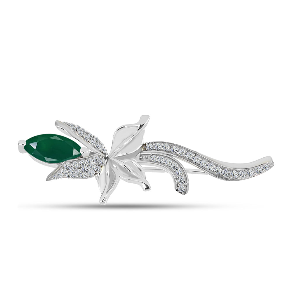 Broche de Plata con Calcedonia Verde y Topacio Blanco