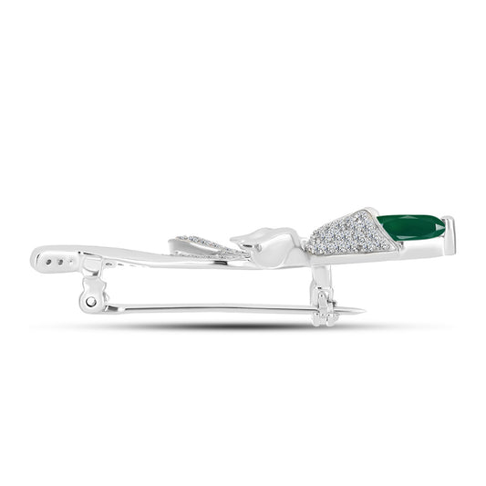 Broche de Plata con Calcedonia Verde y Topacio Blanco