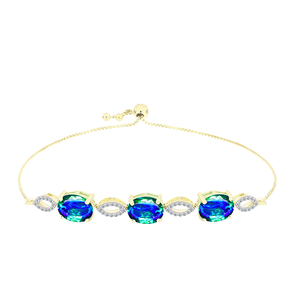 Pulsera de Plata Bañada en Oro con Cuarzo Pavo Real y Topacio Blanco 1 