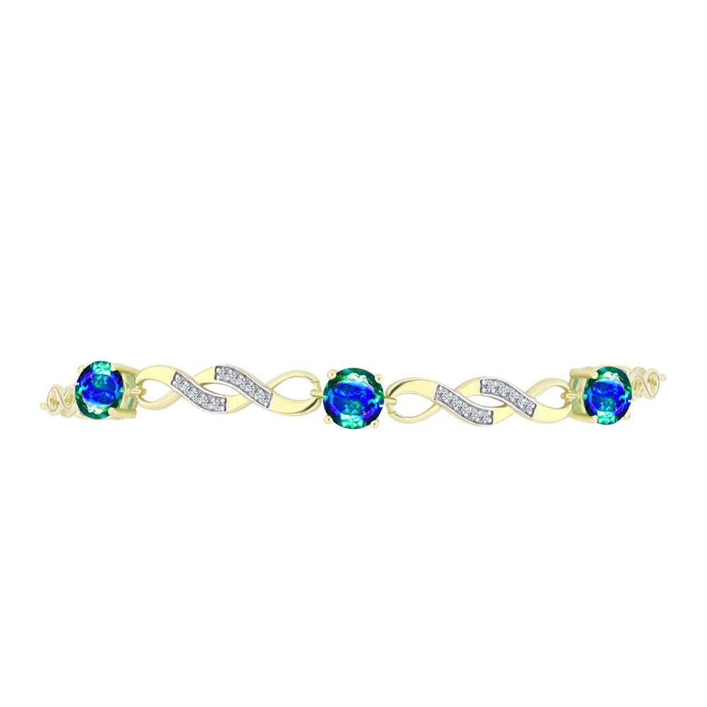 Pulsera de Plata Bañada en Oro con Cuarzo Pavo Real y Topacio Blanco 2 