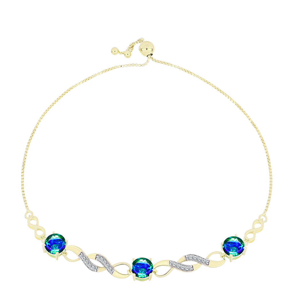 Pulsera de Plata Bañada en Oro con Cuarzo Pavo Real y Topacio Blanco 1 