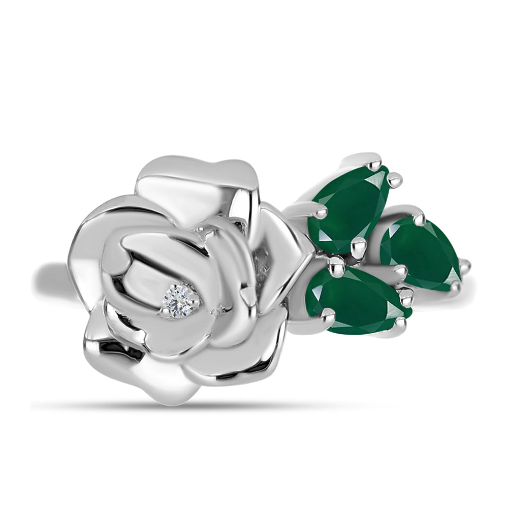 Anillo de Plata con Calcedonia Verde y Topacio Blanco