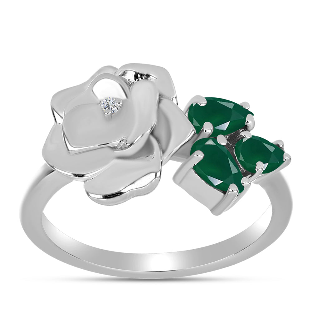 Anillo de Plata con Calcedonia Verde y Topacio Blanco 3 