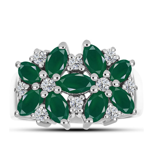 Anillo de Plata con Calcedonia Verde y Topacio Blanco