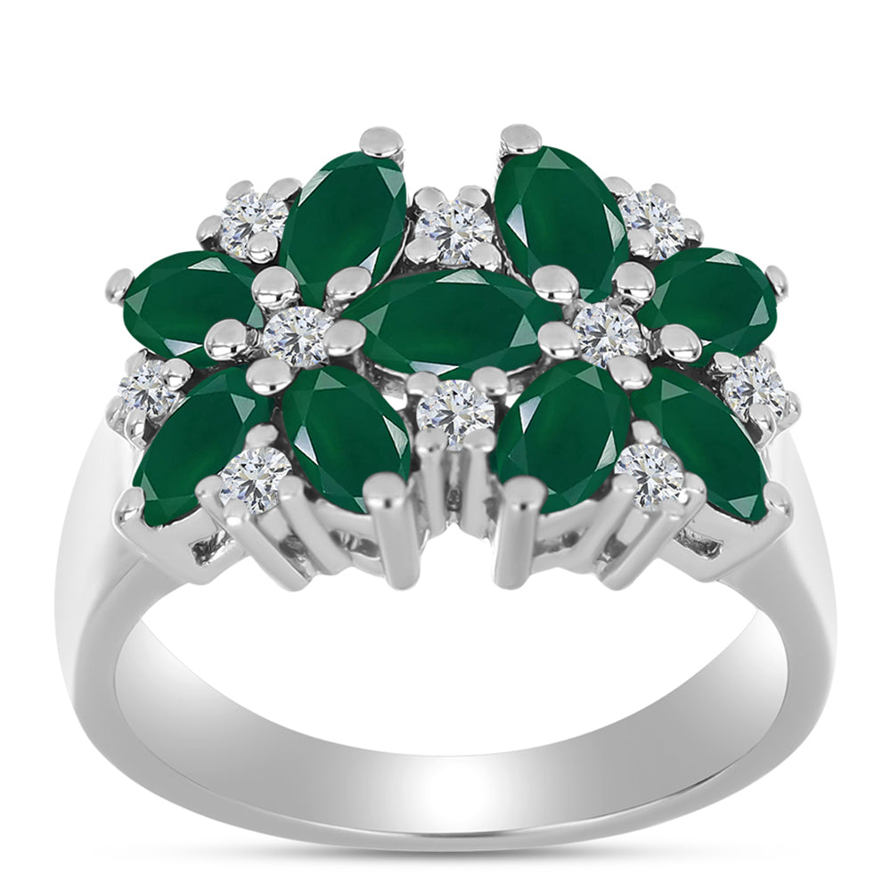 Anillo de Plata con Calcedonia Verde y Topacio Blanco 3 